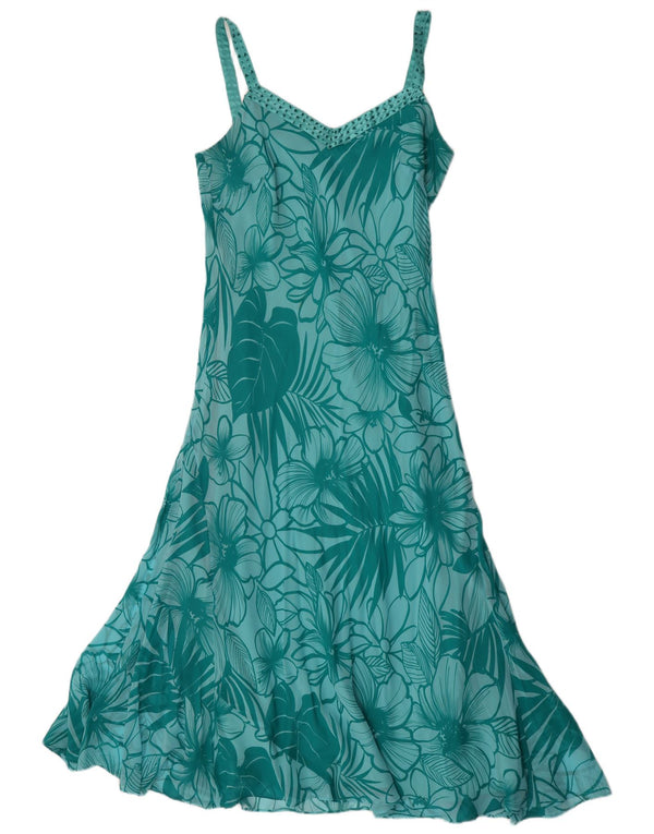 CC Vestido largo sin mangas para mujer UK 46 Grande Seda floral turquesa