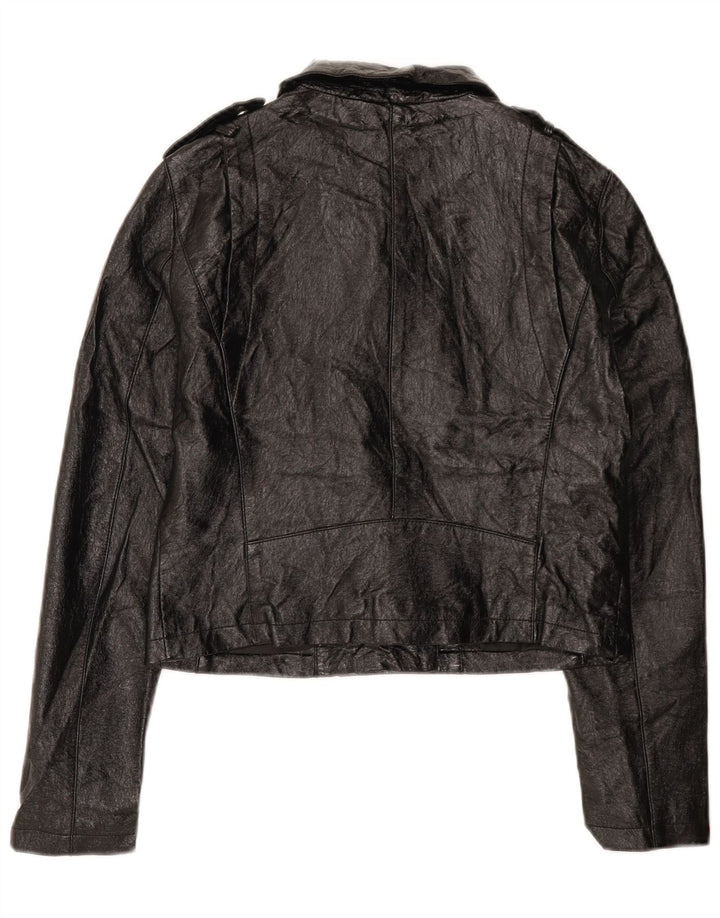 Oasis Chaqueta Motera Corta de Piel Sintética para Mujer UK 40 Mediana Poliuretano Negro