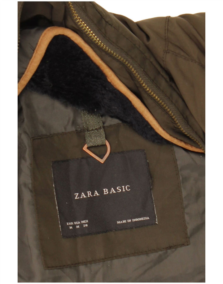 Zara Mujer Chaqueta Acolchada Con Capucha UK 44 Medium Caqui