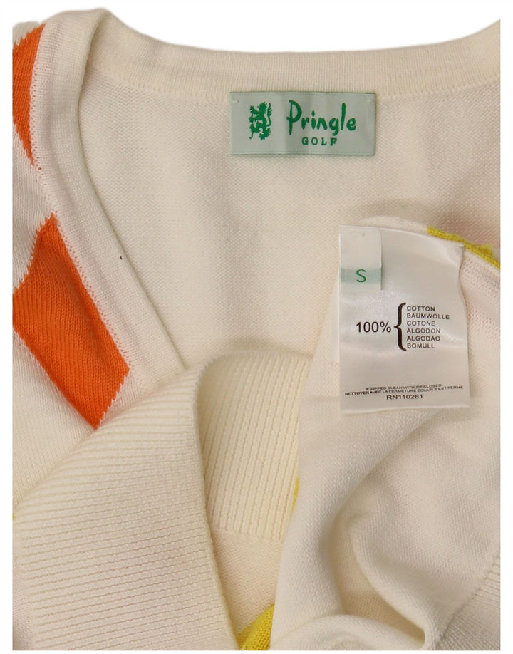 Pringle Camiseta sin mangas para mujer UK 10 Small White Argyle/Diamond Cotton