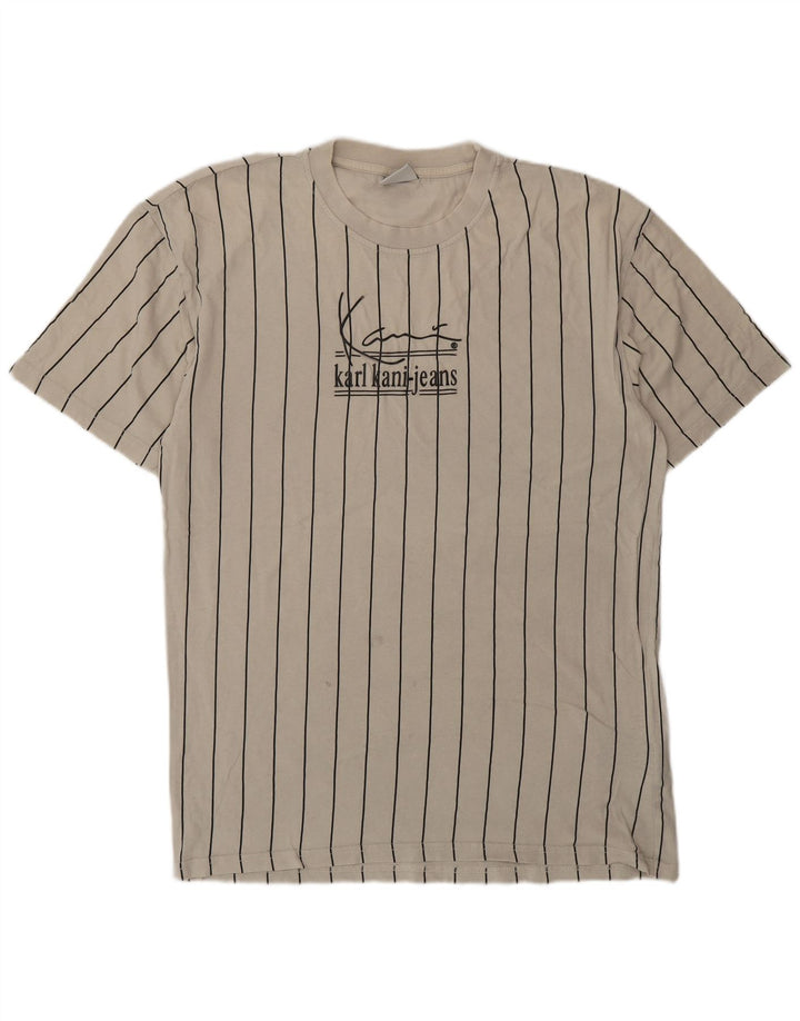 KARL KANI Camiseta gráfica para hombre Top pequeño de algodón a rayas beige