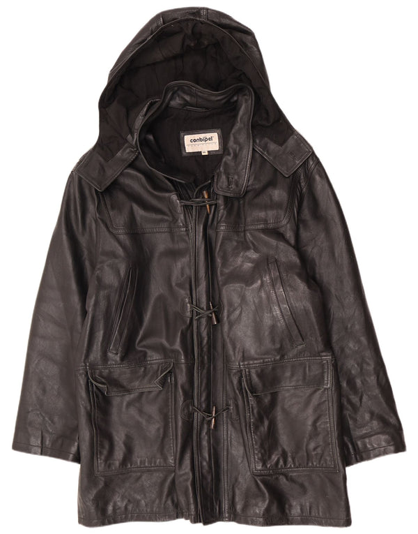 Conbipel Chaqueta de cuero con capucha para hombre IT 56 2XL Negro