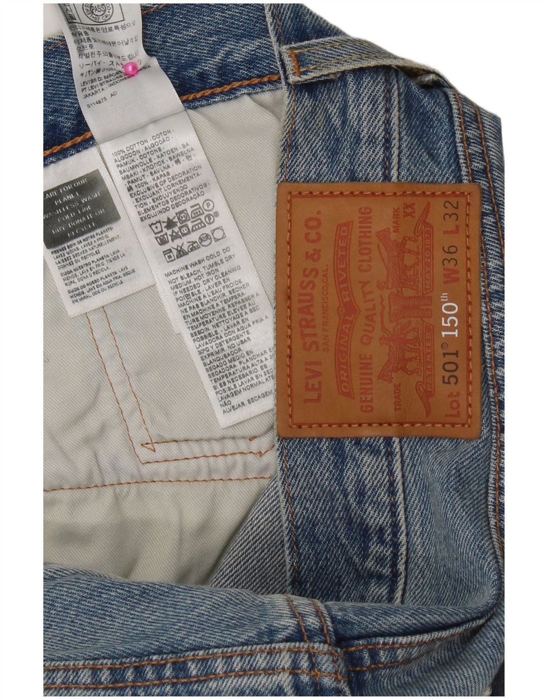 Levi's Vaqueros rectos 501 para hombre W36 L32 Algodón patchwork azul