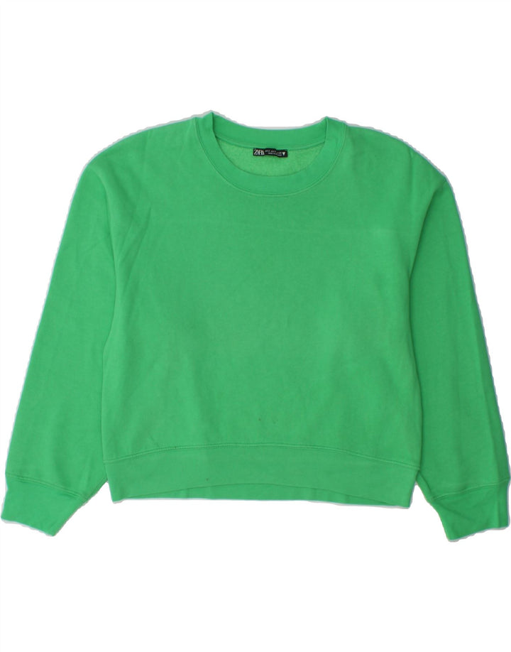 ZARA Womens Sweatshirt Jumper UK 10 Small Green Cotton Vintage Zara and Second-Hand Zara from Messina Hembry 