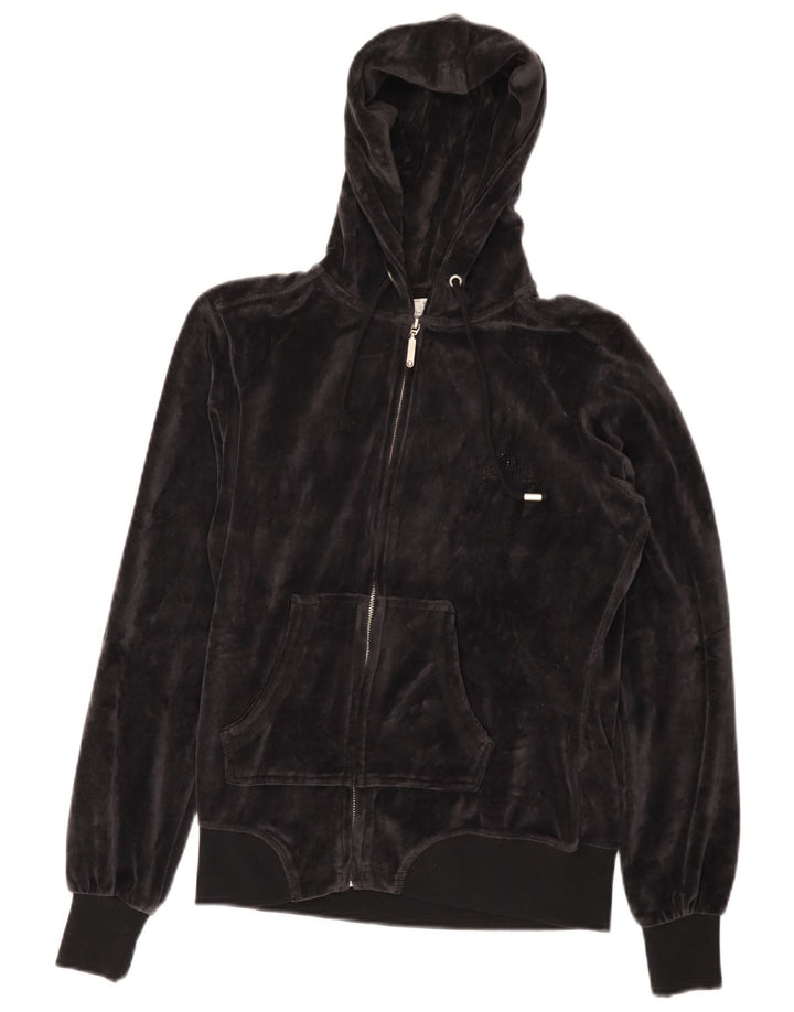 CHAMPION Suéter con capucha y cremallera de terciopelo Heritage Fit para mujer UK 10 Small Black