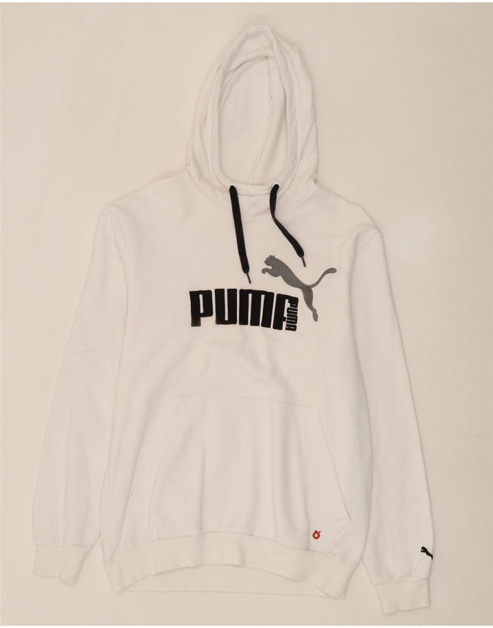 PUMA Mens Graphic Hoodie Jumper Medium White Cotton Vintage Puma and Second-Hand Puma from Messina Hembry 