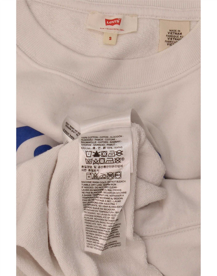 Levi's Mujer Oversize Crop Graphic Sudadera Jumper UK 10 Small Blanco