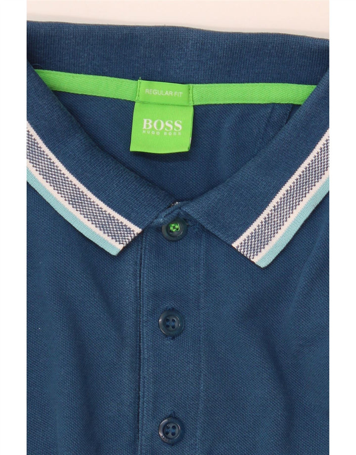 HUGO BOSS Polo de corte regular y manga larga para hombre Azul pequeño