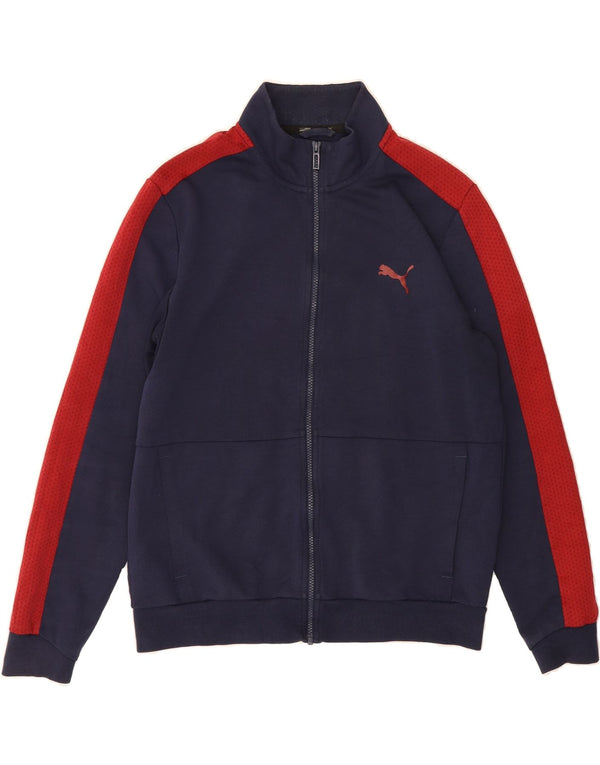 PUMA Mens Tracksuit Top Jacket Medium Navy Blue Colourblock Cotton