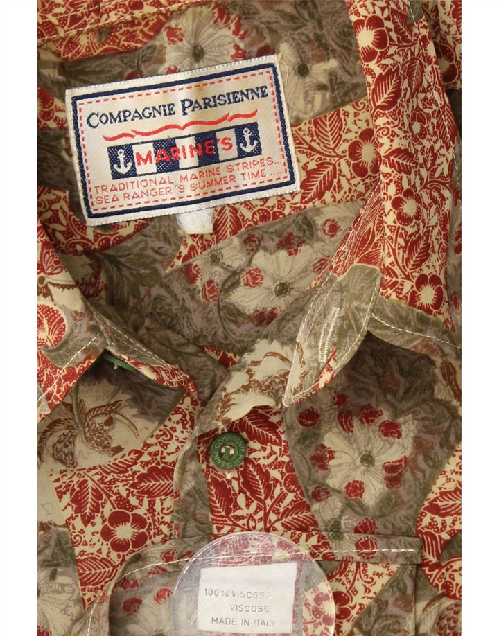 COMPAGNIE Camisa de manga corta para hombre de viscosa floral caqui grande