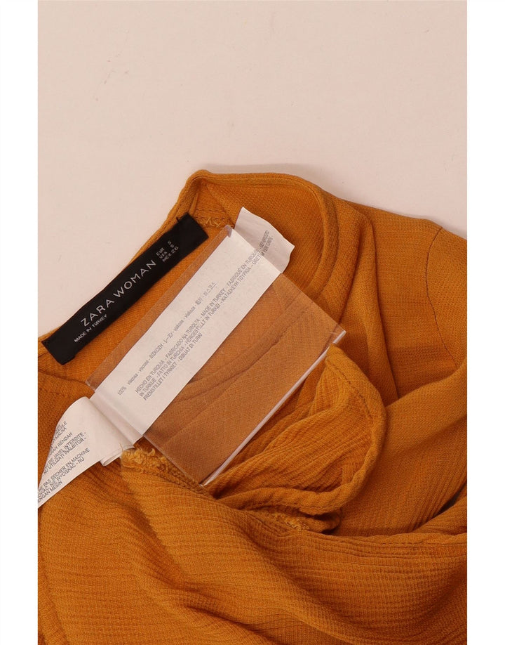Zara Mujer Blusa De Manga Larga Top UK 10 Small Viscosa Amarilla