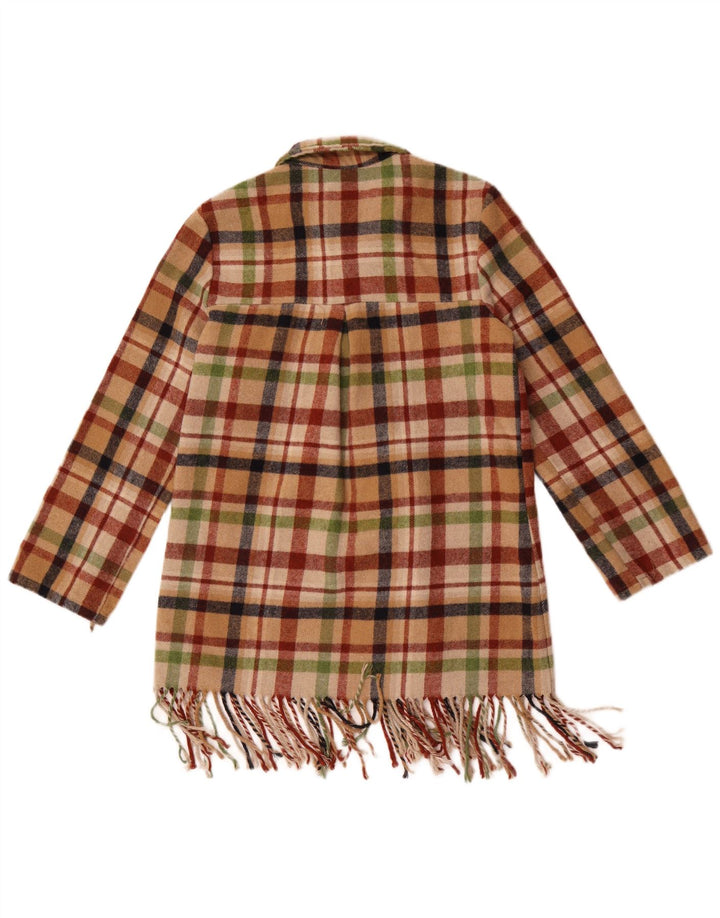 Vintage mujer longline abrigo Reino Unido 14 medio multicolor comprobar poliéster