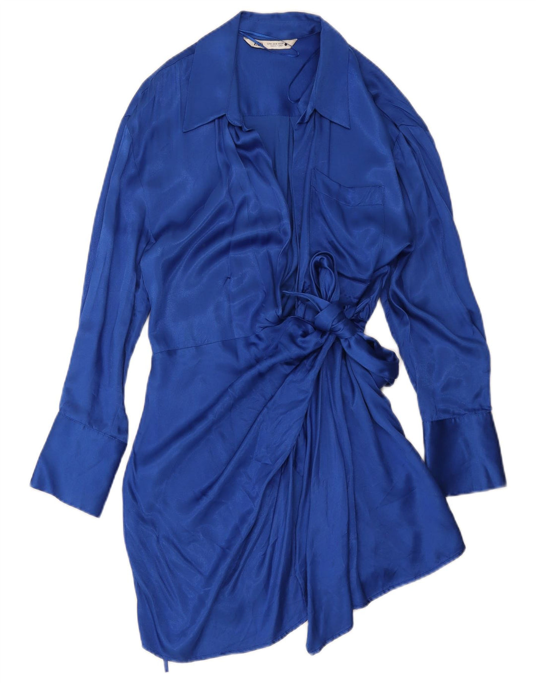 Zara Mujer Vestido Cruzado De Manga Larga UK 44 Viscosa Azul Medio