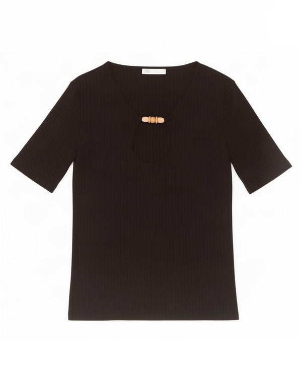 Zara Mujer Blusa Top UK 10 Small Viscosa Negra