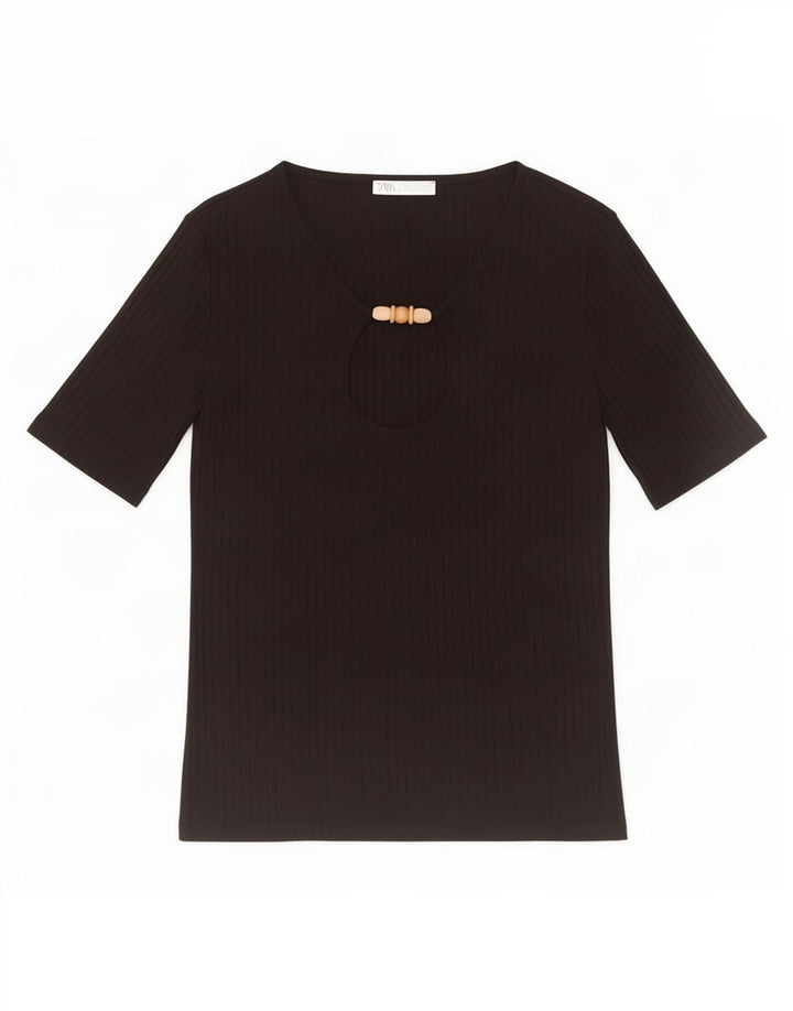 Zara Mujer Blusa Top UK 10 Small Viscosa Negra