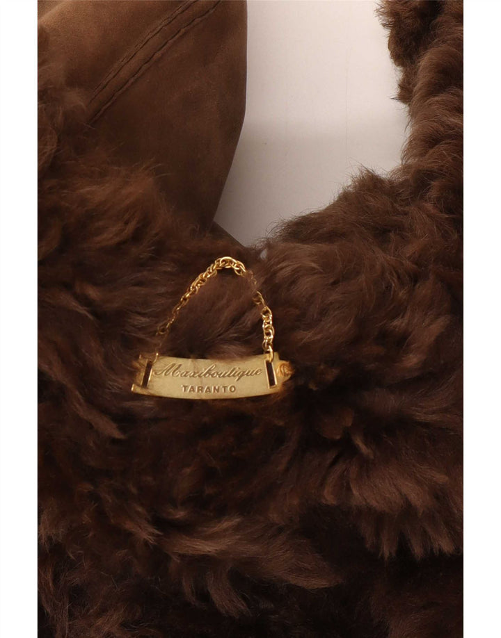 Vintage mujer shearling abrigo Reino Unido 18 XL Marrón