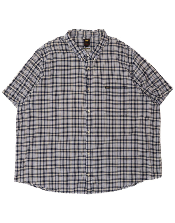 Lee Camisa de Manga Corta Regular Fit para Hombre 5XL Algodón a Cuadros Azul