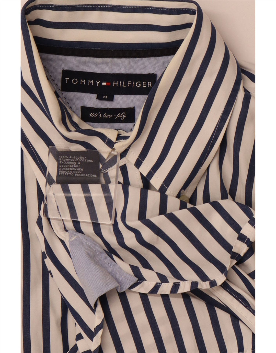 TOMMY HILFIGER Camisa de hombre mediana blanca de algodón a rayas