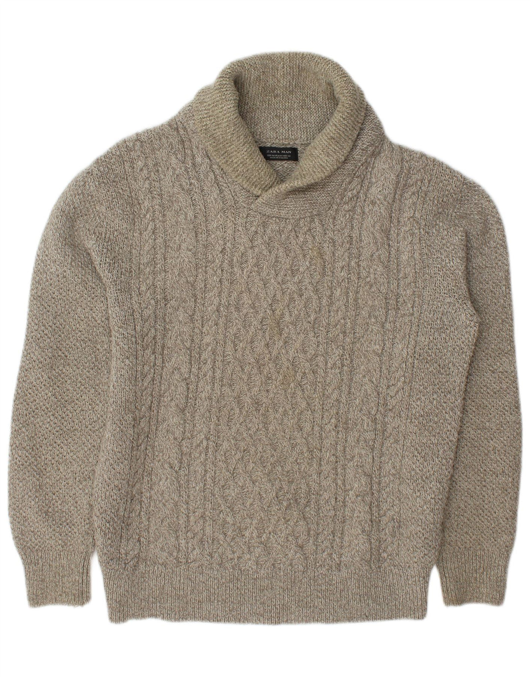 Zara Hombre Jersey Con Cuello Chal Acrílico Moteado Beige Medio