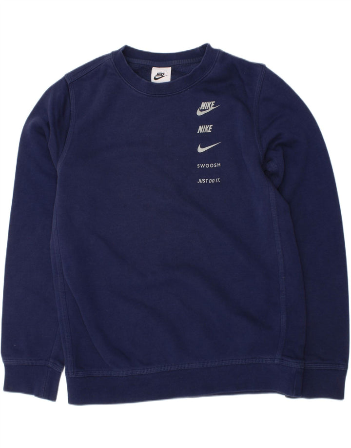 NIKE Boys Swoosh Graphic Sweatshirt Jumper 10-11 Years Medium  Navy Blue