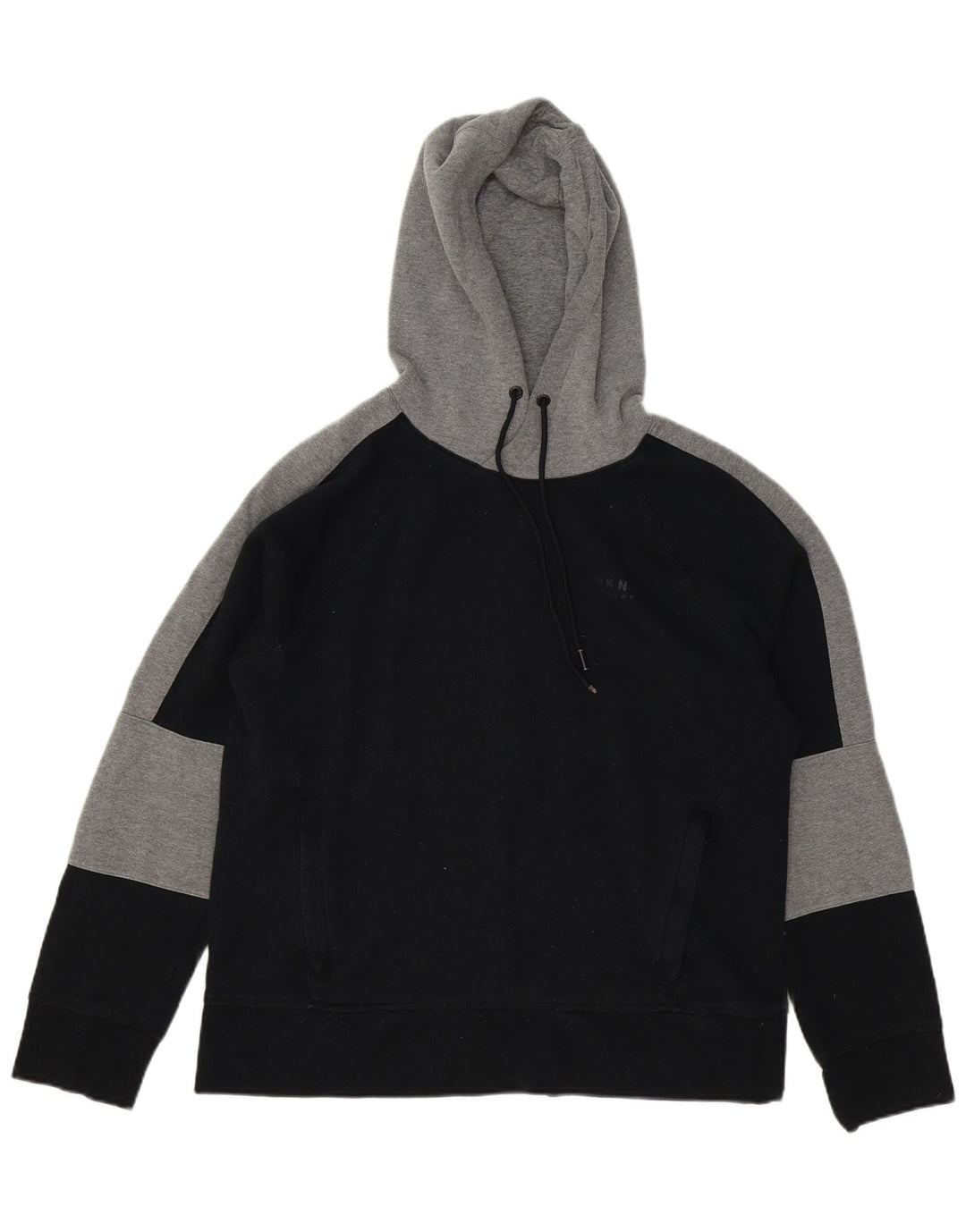 DKNY Mens Hoodie Jumper Medium Black Colourblock Cotton