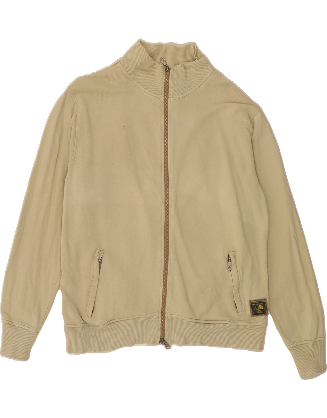 AMERICANINO Mens Graphic Tracksuit Top Jacket Large Beige Cotton Vintage Americanino and Second-Hand Americanino from Messina Hembry 