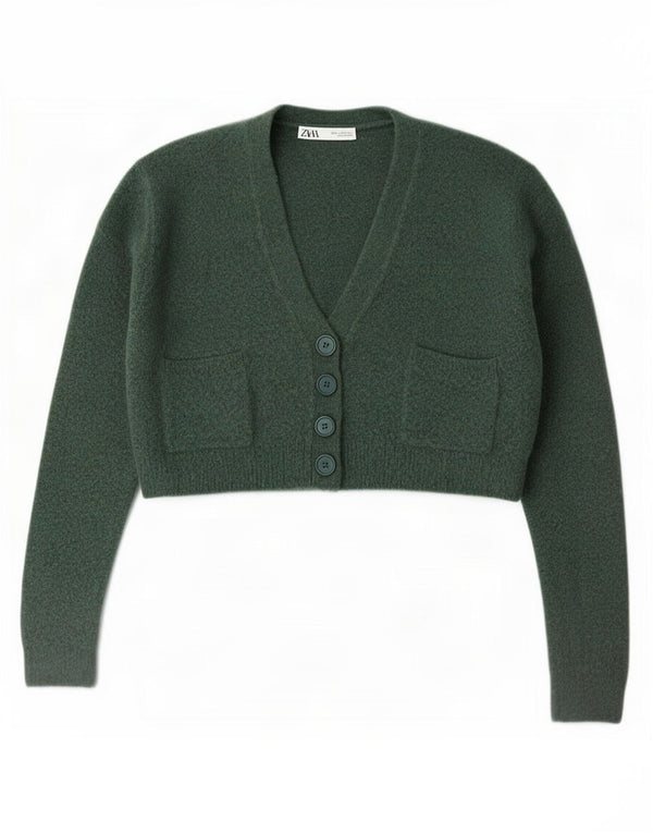 Zara Mujer Loose Fit Crop Cardigan Suéter UK 10 Pequeño Acrílico Verde