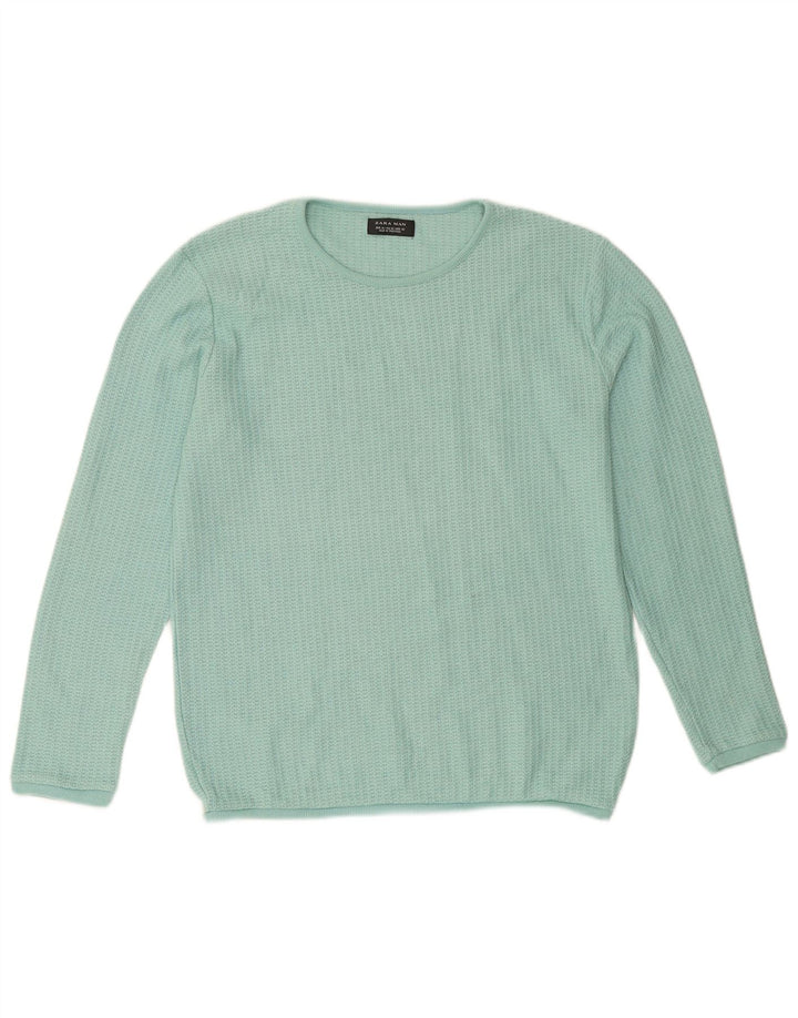 ZARA Hombre Jersey Cuello Redondo Algodón Verde Medio