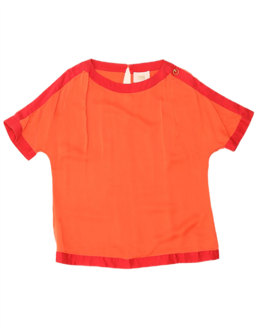 Cavalli Blusa extragrande para mujer US 1 XS Naranja Colorblock Seda