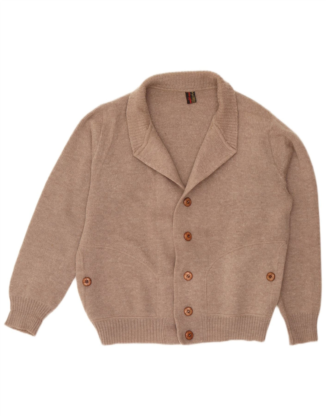 Vintage hombres Cardigan suéter grande marrón moteado