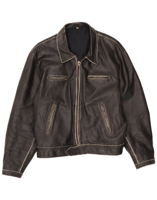 Chaqueta de cuero vintage para hombre IT 54 2XL Negro