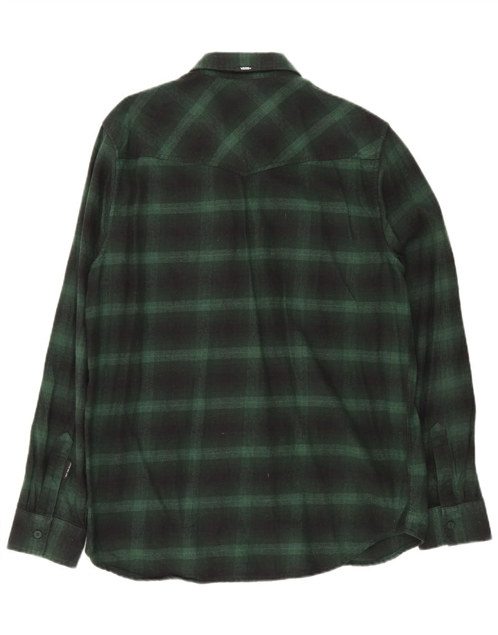 VANS Hombre Camisa de franela de algodón a cuadros verde medio