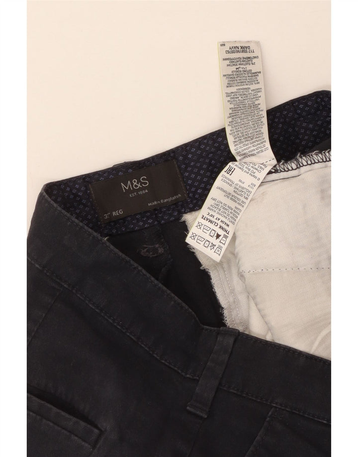 MARKS & SPENCER Pantalones cortos chinos de corte regular para hombre W32 Algodón azul marino medio