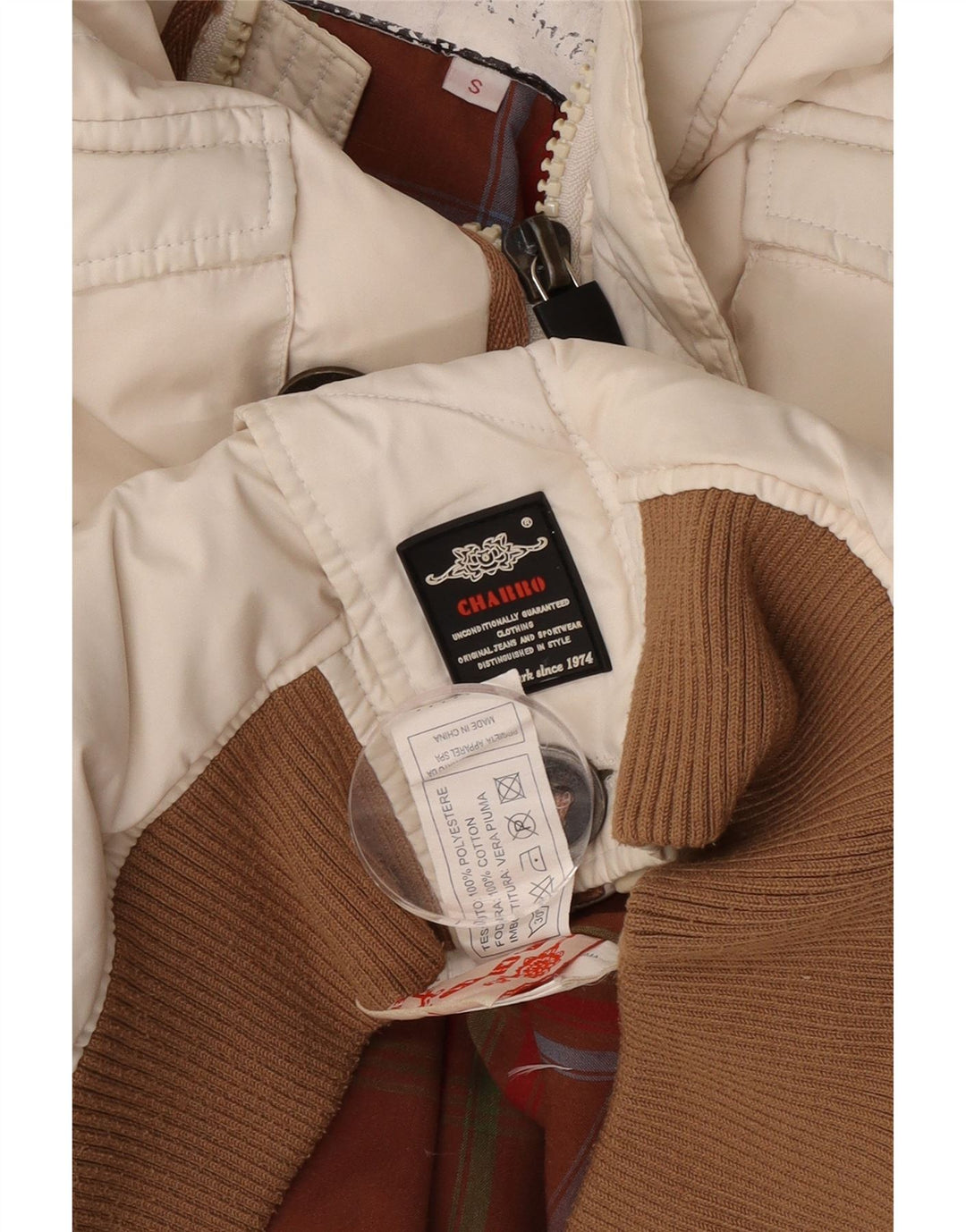 Charro Mens Graphic Chaqueta acolchada con capucha UK 36 Small White Poliéster