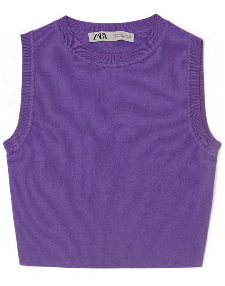 Zara Mujer Crop Vest Top UK 8 Small Púrpura
