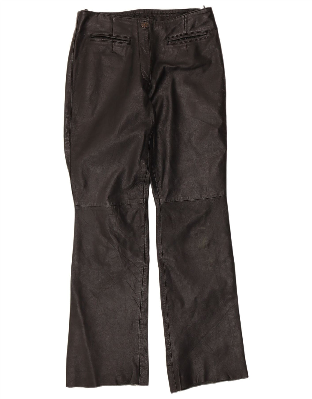 VINTAGE Pantalones de cuero con corte de bota para mujer Reino Unido 12 Medio W30 L32 Negro