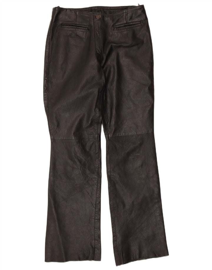 VINTAGE Pantalones de cuero con corte de bota para mujer Reino Unido 12 Medio W30 L32 Negro
