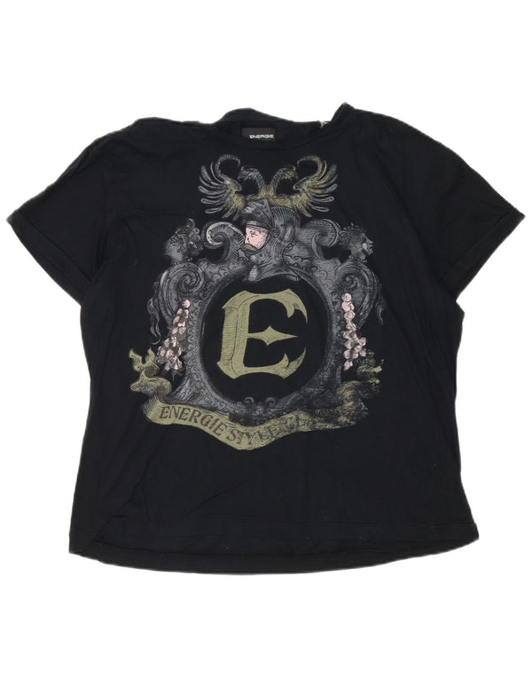 Energie Camiseta gráfica para mujer Top UK 40 XL Algodón negro