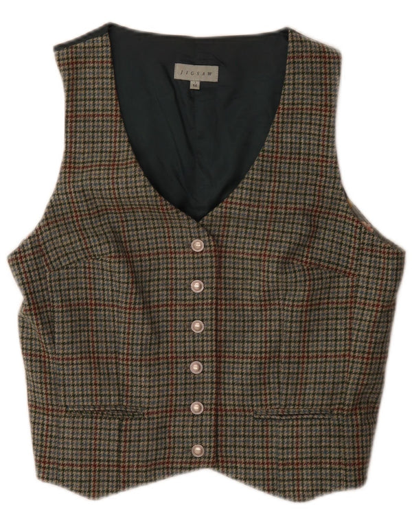 Jigsaw Womens Waistcoat UK 14 Medium Green Houndstooth Wool Classic