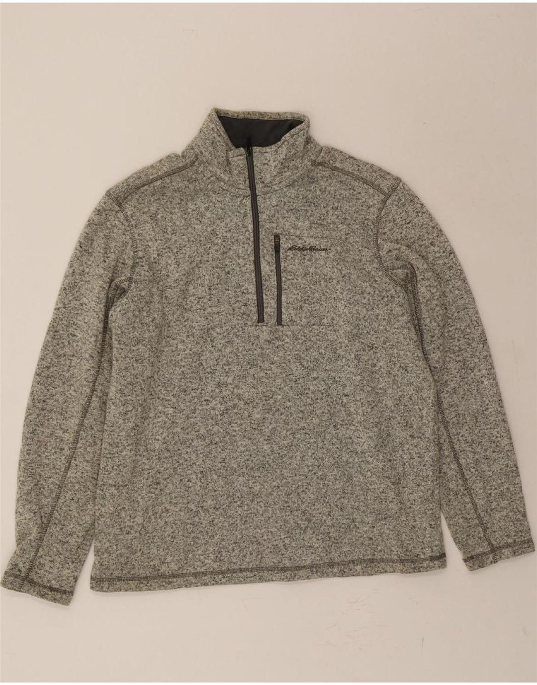EDDIE BAUER Mens Zip Neck Sweatshirt Jumper Large Grey Flecked Polyester Vintage Eddie Bauer and Second-Hand Eddie Bauer from Messina Hembry 