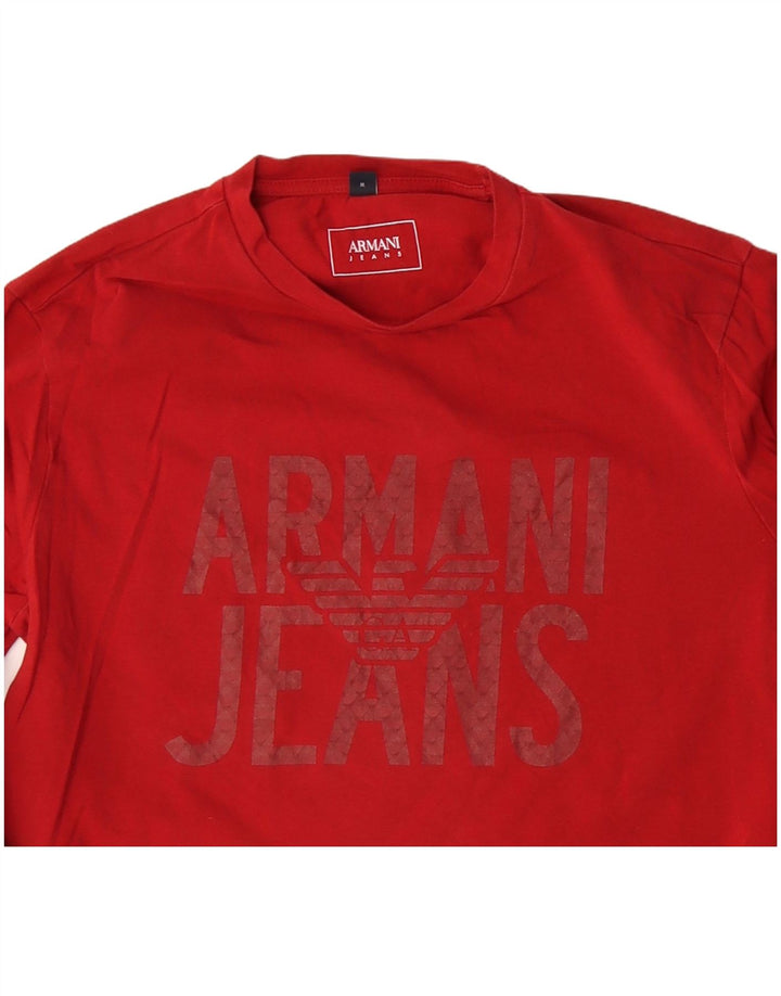 ARMANI JEANS Top gráfico para mujer manga larga UK 12 Algodón rojo medio