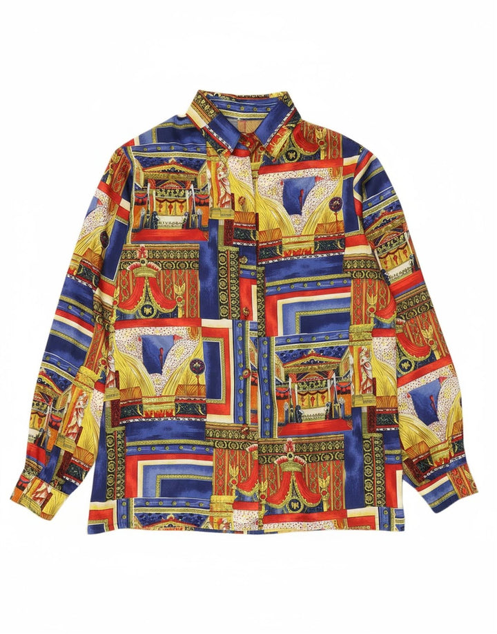 VINTAGE Camisa de patrón abstracto para mujer Reino Unido 18 XL Multicolor