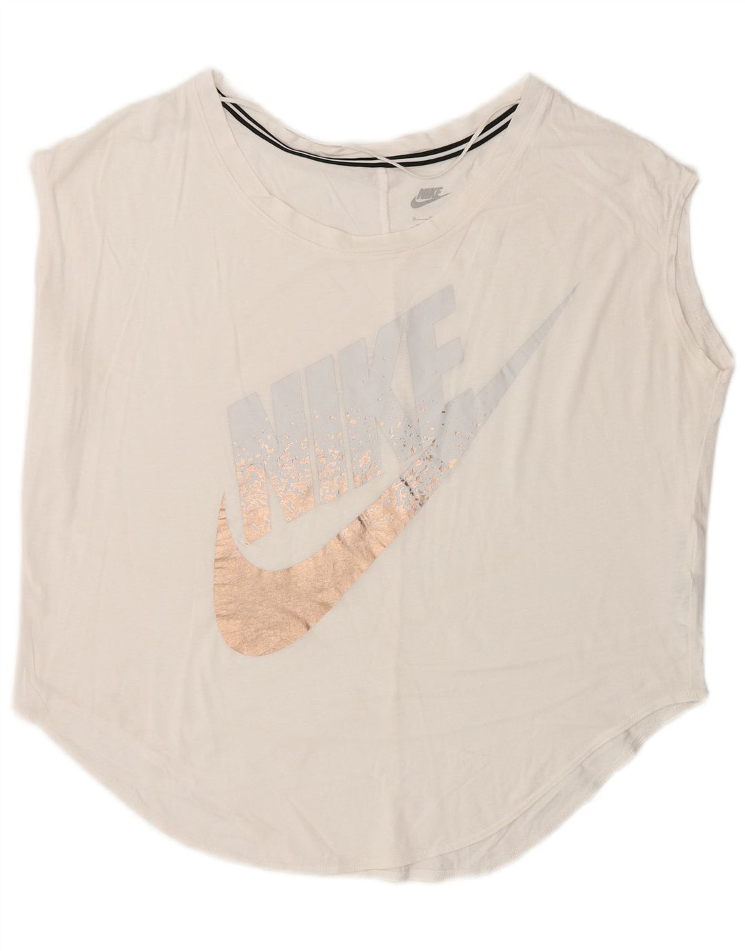 NIKE Womens Oversized Graphic Vest Top UK 14 Medium White Cotton