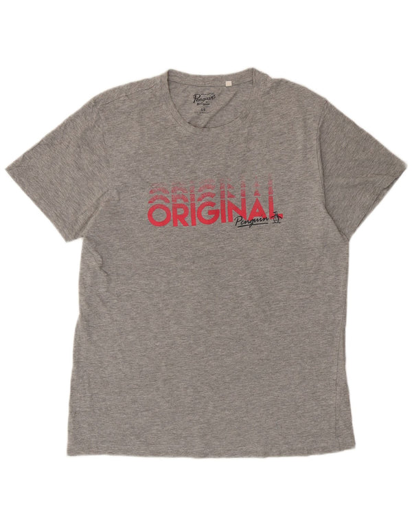 Penguin - Camiseta gráfica para hombre, talla grande, algodón moteado gris
