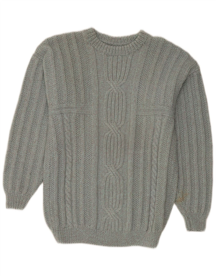 Vintage hombres cuello redondo jersey suéter gris medio