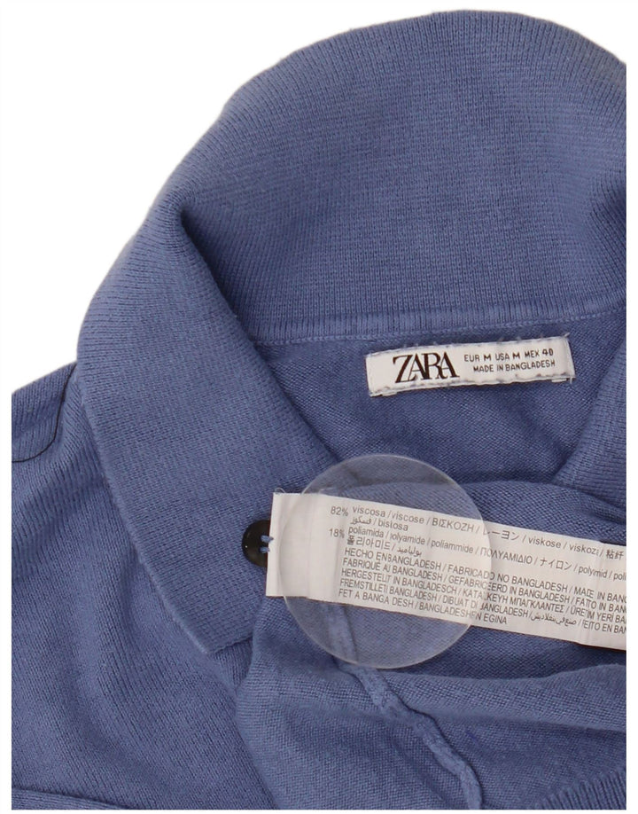 Zara Hombre Jersey De Manga Corta Con Cuello Polo Viscosa Azul Medio