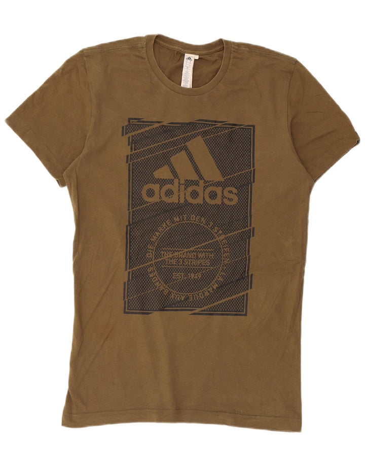 Adidas - Camiseta gráfica para hombre, talla pequeña, algodón caqui