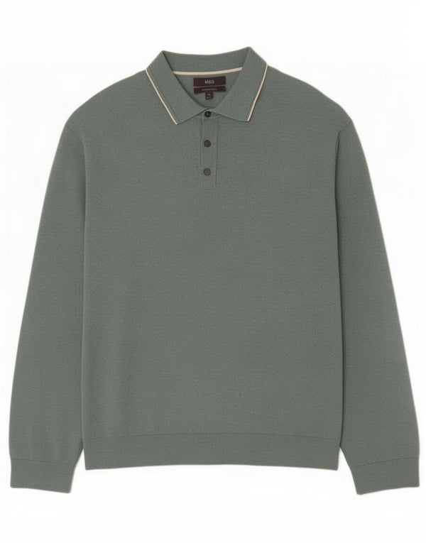 Marks & Spencer - Jersey de cuello polo para hombre, talla 2XL, algodón verde