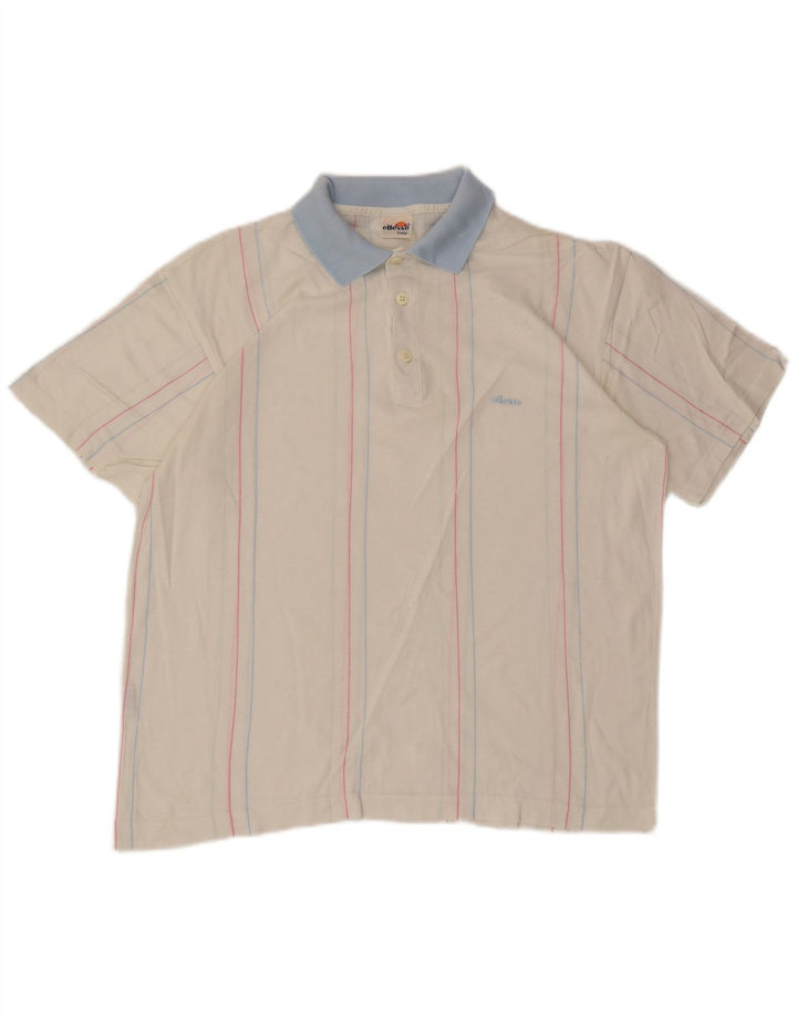 Polo Ellesse Hombre De Algodón A Rayas Blanco Mediano