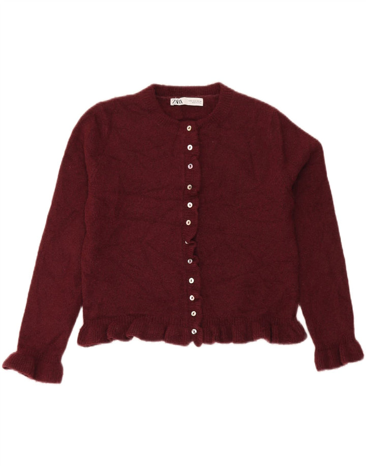 Zara Mujer Crop Oversize Cardigan Suéter UK 10 Pequeño Granate Poliéster